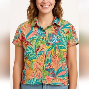 C&C California Linen Hawaiian Short Sleeve shirt Women’s L
